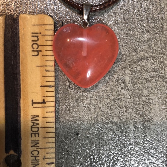 Heart Shaped Necklace in Natural Stone Peach Color  with Black Cord - Picture 5 of 7